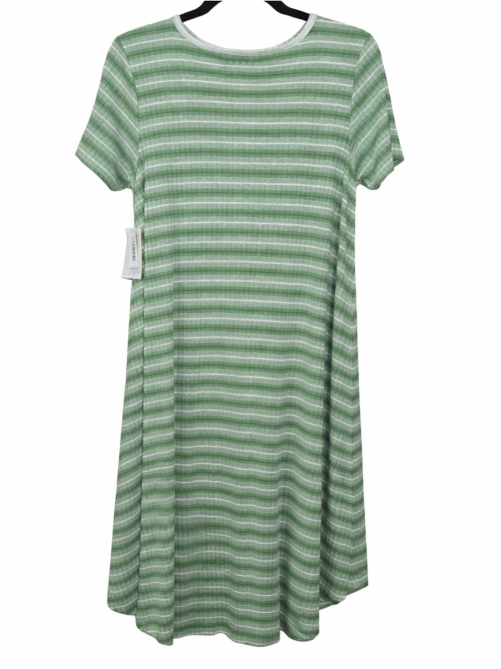 LuLaRoe NWT Carly Dress L Green Stripe Pocket short sleeve flowy - Picture 6 of 6